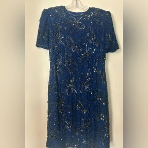 Vintage AdriannaPapell beaded silk evening dress